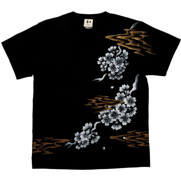 桜柄メンズTシャツ 手描きで描いた桜の花のTシャツ 1枚目の画像