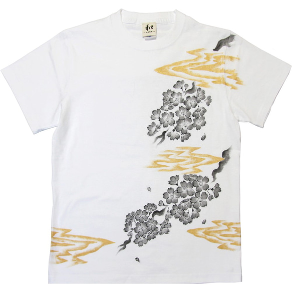 桜柄メンズTシャツ 手描きで描いた桜の花のTシャツ 1枚目の画像