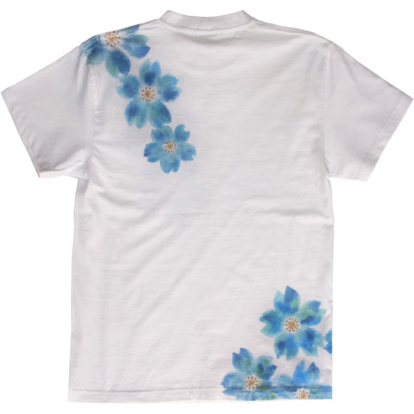 舞桜柄メンズ Tシャツ 手描きで描いた和風の桜柄Tシャツ  春 3枚目の画像