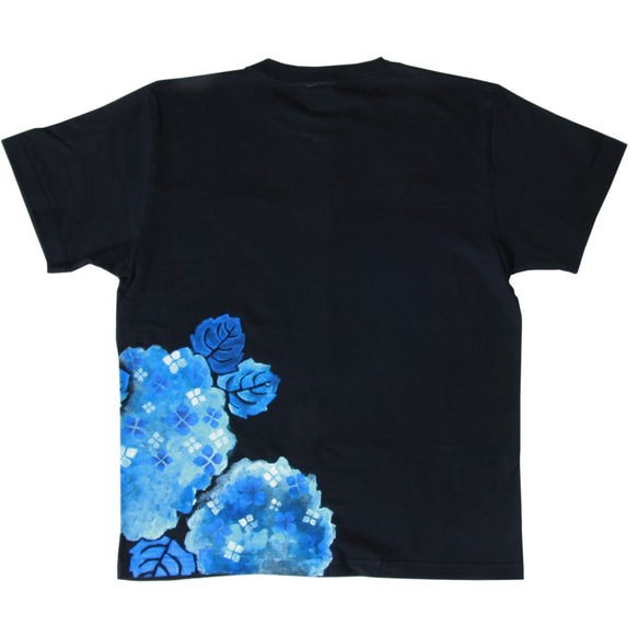 紫陽花柄Tシャツ 手描きで描いたアジサイの花柄Tシャツ メンズ　夏 2枚目の画像