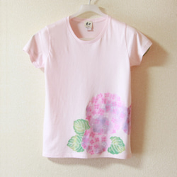 レディース アジサイ柄Tシャツ 手描きで描いた和風の紫陽花の花のTシャツ  ギフト　　 5枚目の画像