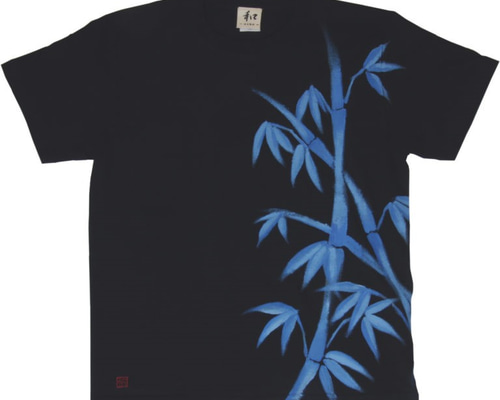手描き竹柄袖リブロングTシャツ XSサイズ ホワイト 男女兼用 長袖 秋冬 和柄 0_61652056376a80560c2ab61670e6