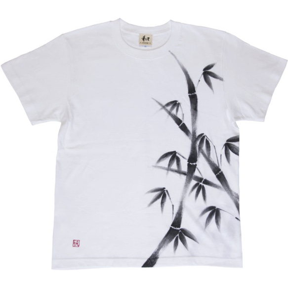 メンズ 竹柄Tシャツ 手描きで描いた竹の和柄Tシャツ 1枚目の画像