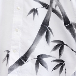 手描き竹柄 長袖ボタンダウンシャツ オックスフォード生地 ホワイト メンズ 和柄 和風 4枚目の画像