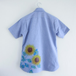 手描きひまわり柄 半袖ボタンダウンシャツ オックスフォード生地 カジュアルシャツ 2枚目の画像