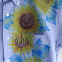 手描きひまわり柄 半袖ボタンダウンシャツ オックスフォード生地 カジュアルシャツ 3枚目の画像