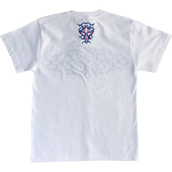 メンズ唐草とフクロウ柄Tシャツ　ホワイト　手描きで描いたアイヌ文様のTシャツ 3枚目の画像