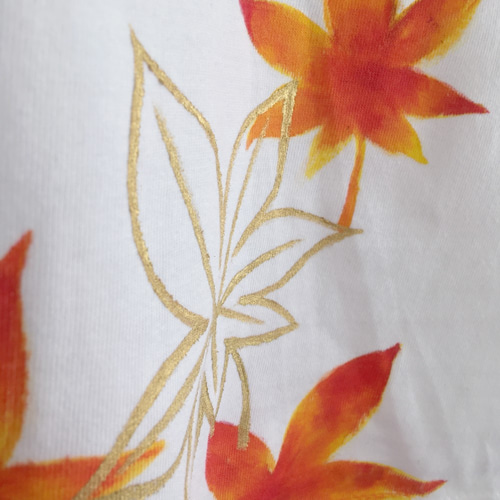 手描き舞紅葉柄袖リブロングTシャツ Sサイズ ネイビー 長袖 秋冬 白 和柄 手書き舞紅葉柄袖リブロングTシャツ ホワイト 長袖 白 男女兼用 T