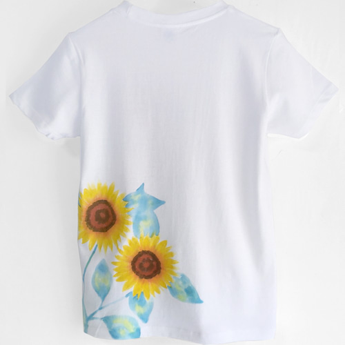 ひまわり柄Tシャツ 手描きで描いた向日葵の花柄Tシャツ 夏 Tシャツ 