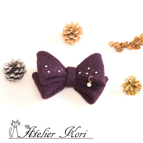 大ぶり羊毛フェルトのきらきらリボンコサージュ コサージュ Atelier