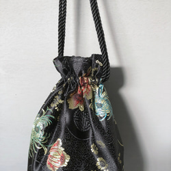Sサイズ✴︎花柄チャイナジャガード　丸底ミニ巾着バッグ　中国　個性的 2枚目の画像