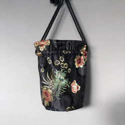 Sサイズ✴︎花柄チャイナジャガード　丸底ミニ巾着バッグ　中国　個性的 5枚目の画像