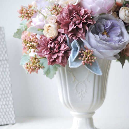 【ラスト1点限り】エレガントなアーティフィシャルフラワーのアレンジメント 限定 ダリアとバラのエレガントアレンジメント アーティ