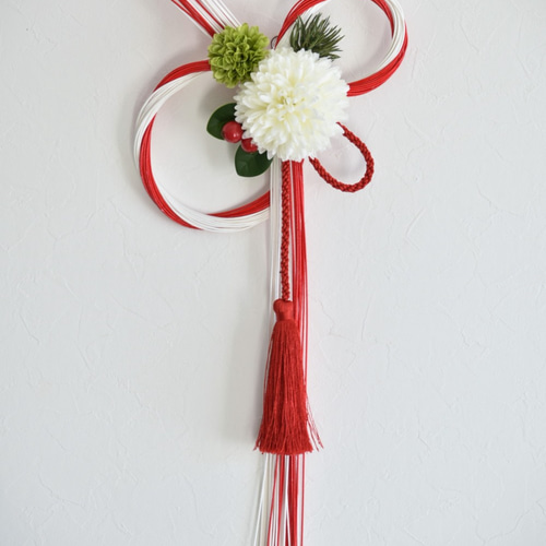 水引リース お正月飾り 八の字 スリム レッド＆ホワイト 2022 しめ縄