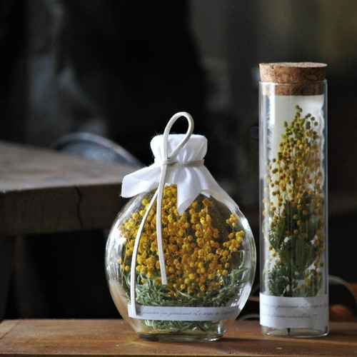 ミモザのドライフラワーガラス2点セット（withコットンクロス  