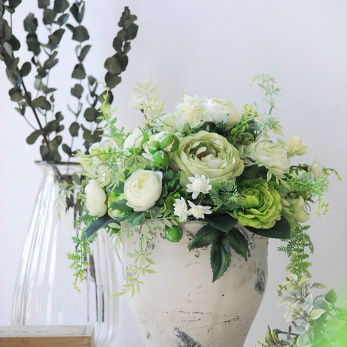 限定 グリーン×ホワイト ナチュラルアンティークアレンジメント