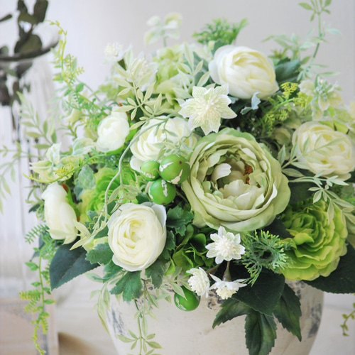 限定 グリーン×ホワイト ナチュラルアンティークアレンジメント