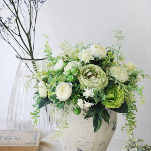限定 グリーン×ホワイト ナチュラルアンティークアレンジメント