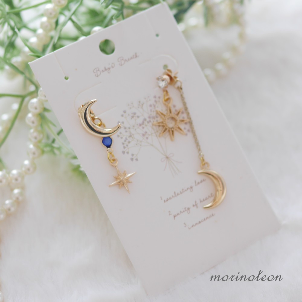 太陽と月夜のアシンメトリーピアス ピアス（スタッド・一粒） もりのて 
