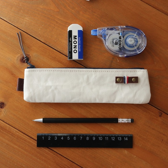 H2228　ウィッシュ加工の帆布のシンプルミニペンケース　SS18　ホワイト　【送料込価格】 3枚目の画像