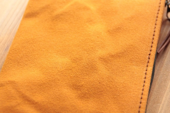 【11/6まで送料無料（creema限定）】　H1351　帆布シンプルポーチ　MS18サイズ　-柿色オレンジー- 5枚目の画像