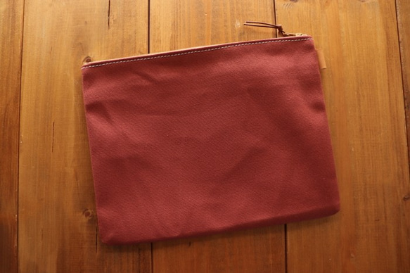 H1696　帆布の中ポケット付きポーチ　L23　赤銅色　【送料込価格】 2枚目の画像