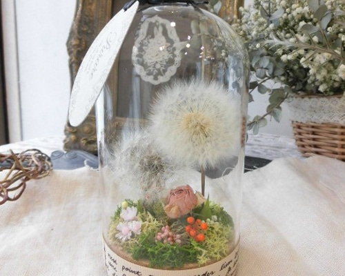 たんぽぽ綿毛ドライフラワー ガラスドーム ボトルフラワー 綿毛ドライフラワー✨ たんぽぽ綿毛 ドライフラワー ドーム箱庭4L ドライフラワー たんぽぽ