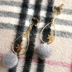 ギンガムチェックリボン・ハートビジュー ピアス/イヤリング