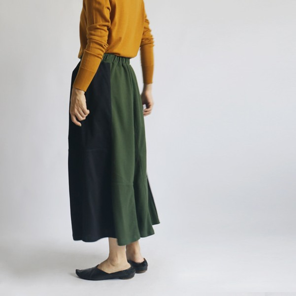 「愉快なスカート」７８ｃm丈 鹿の子編み ポロシャツ生地 パッチワーク ゆったりH90B （sk080) 3枚目の画像