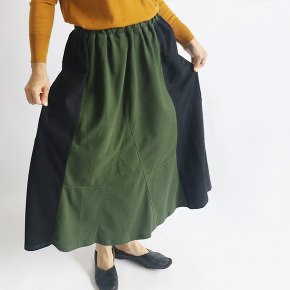 「愉快なスカート」７８ｃm丈 鹿の子編み ポロシャツ生地 パッチワーク ゆったりH90B （sk080) 7枚目の画像
