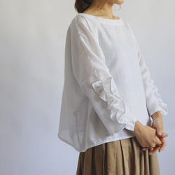 紗織コットン麻リネン「冬の白。大人甘めのふりフリル袖ブラウス」ゆったりシャツG01（sh133) 6枚目の画像