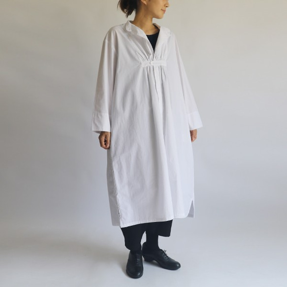 【kapital　キャピタル】リネン　シャツワンピース　ギャザー　羽織　サイズ0 胸元ギャザー前開きロング シャツ ワンピース』コットン100%羽織り