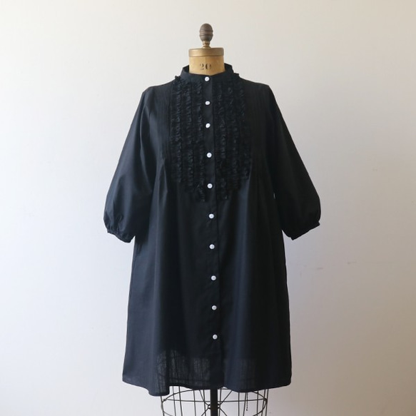 『贅沢フリル ロング シャツ ワンピース』紗織コットン１００％ブラウスG77（dr001) 1枚目の画像