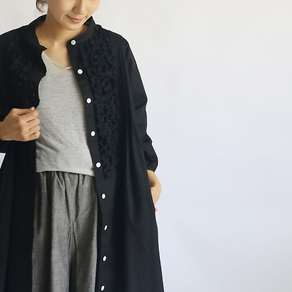 『贅沢フリル ロング シャツ ワンピース』紗織コットン１００％ブラウスG77（dr001) 5枚目の画像