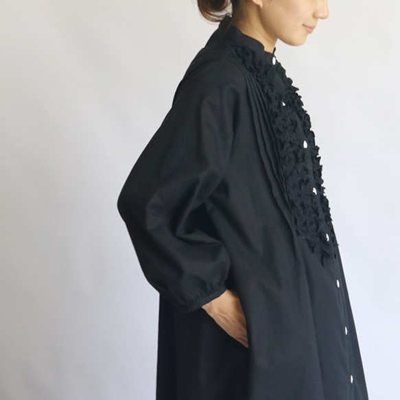 『贅沢フリル ロング シャツ ワンピース』紗織コットン１００％ブラウスG77（dr001) 4枚目の画像