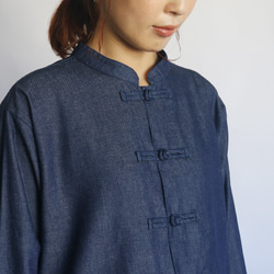 「花ボタンで魅せるゆったりシャツ ジャケット」甘織デニムＤＥＮＩＭ羽織りK06（jk127) 2枚目の画像