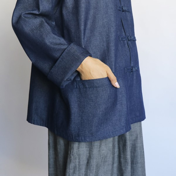 「花ボタンで魅せるゆったりシャツ ジャケット」甘織デニムＤＥＮＩＭ羽織りK06（jk127) 3枚目の画像