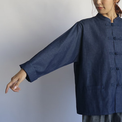 「花ボタンで魅せるゆったりシャツ ジャケット」甘織デニムＤＥＮＩＭ羽織りK06（jk127) 4枚目の画像