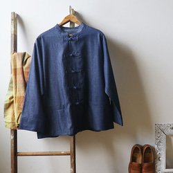 「花ボタンで魅せるゆったりシャツ ジャケット」甘織デニムＤＥＮＩＭ羽織りK06（jk127) 7枚目の画像