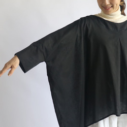 「魅せるプルオーバー 燕尾裾 変形ワイド シャツ」コットン100％ブラウス黒G94B（sh138) 4枚目の画像
