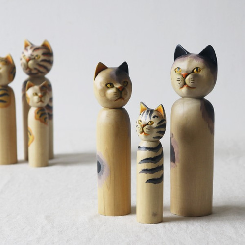 新作 親子3点セット anvaiオリジナル『 創作こけし ねこけし 』猫