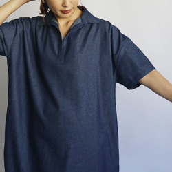 『 スキッパー襟スリットゆったりシャツ ワンピース 』甘織ＤＥＮＩＭデニムK07（dr562) 3枚目の画像