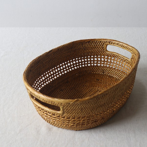 ハンドメイドバスケット他 夏SALE 再制作 伝統工芸アタ細工 パン バスケット 野菜かご