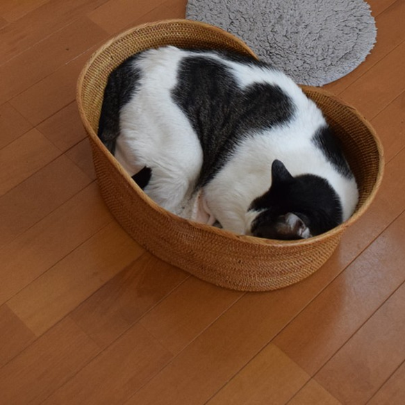 ⁑（送料無料）ラスト２　夏ＳＡＬＥ　再制作　伝統工芸　アタ細工　深めバスケット　猫や犬ベッド寝床　収納M57 3枚目の画像