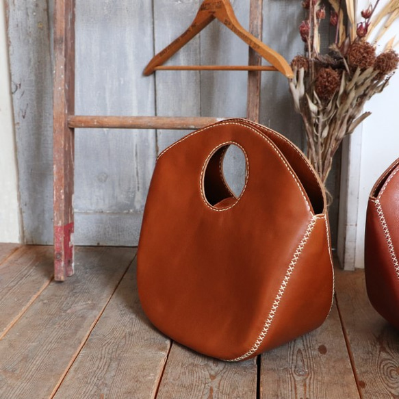 sg_081革オイルレザー手縫い麻糸『自立する。深マチＢＡＧ』  バッグ鞄N30A 1枚目の画像