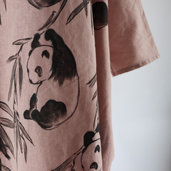 ●上質リネン麻コットン手描きART和画衣「子パンダと笹」贅沢一枚布 ゆったり ワンピース H96B（dr006pk) 3枚目の画像
