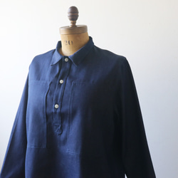 『縦長 胸ポケット シャツ』甘織デニムＤＥＮＩＭ 変形 長袖 ゆったりブラウス燕尾B04（sh109) 5枚目の画像