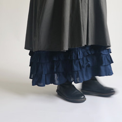 『フリル裾ペチコート ワンピース』シルキーコットン１００％ポプリン素材ノースリーブ 紺B14B(dr483) 7枚目の画像