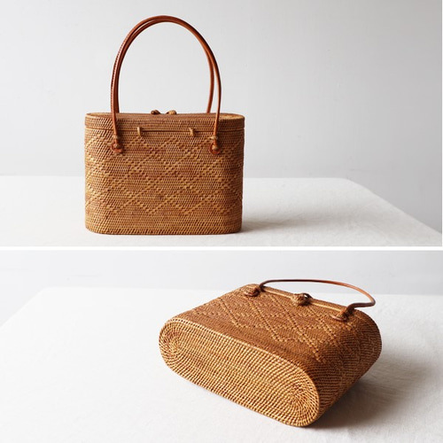 ラスト1。夏支度PRICE「手編む鞄」アタかごバッグ 蓋つき