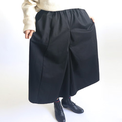 『まあるいポケット幅広ワイド袴ハカマ パンツ』コットン１００％ チノゆったりブラック 黒B46 （pt105) 7枚目の画像